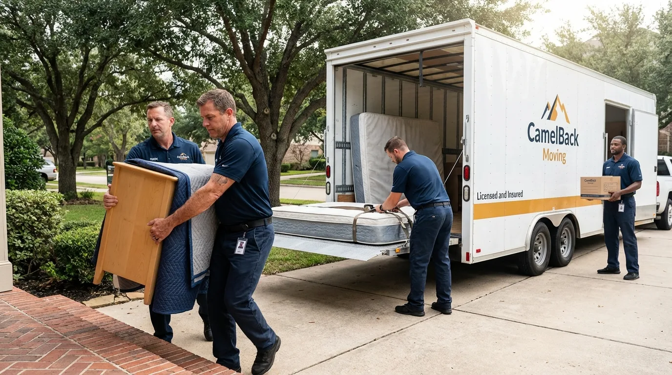 Crew loading residential truck for cross-state move from Harris, MN