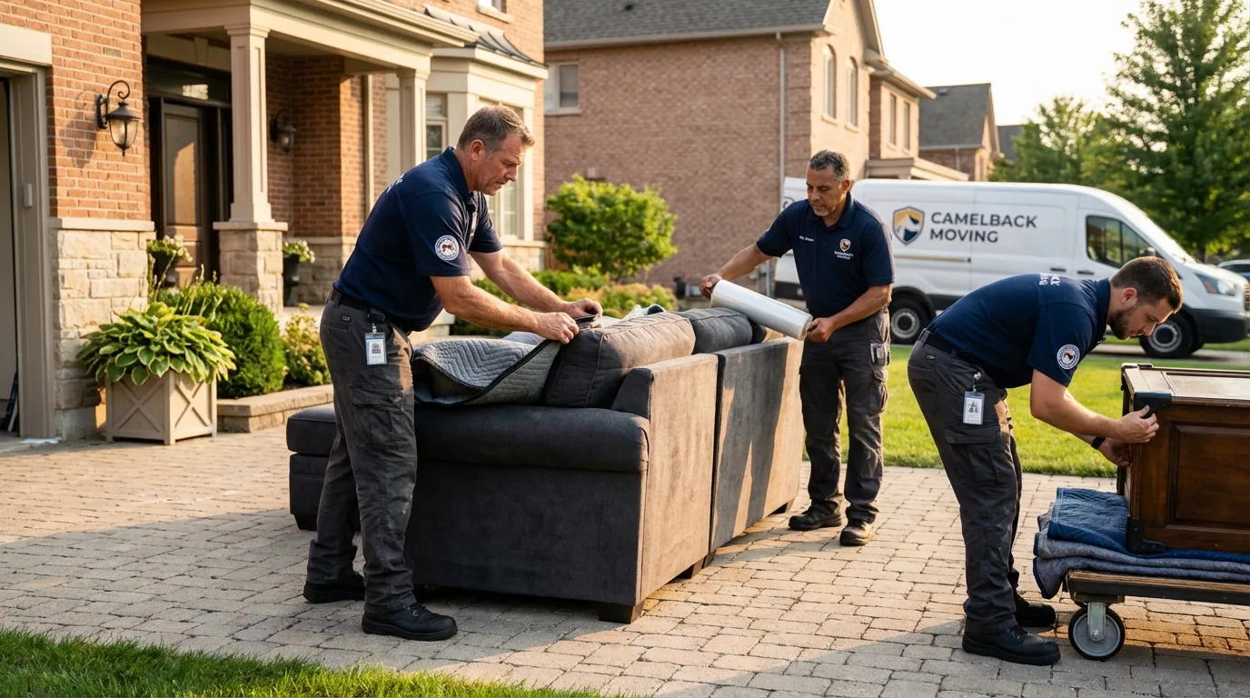 Large estate moving crew wrapping furniture in Harris, MN